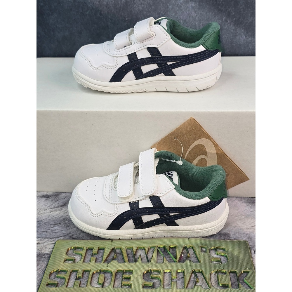 NWT Asics Japan S TS Sneakers White Navy Green Hook and Loop Kids Size K6